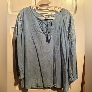 Old Navy Denim Embroidered Peasant Tunic Top